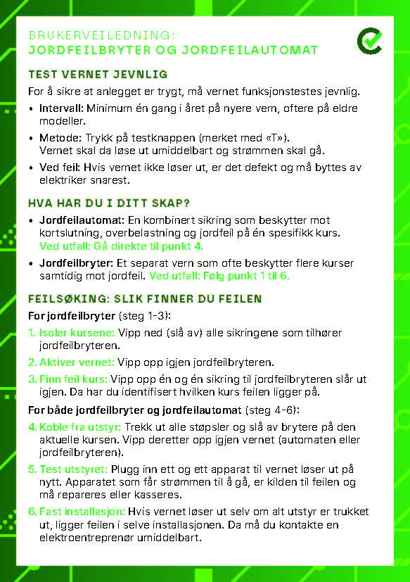 Bruksanvisning Jordfeilautomater/brytere