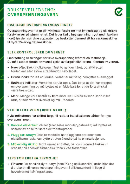 Bruksanvisning Overspenningsvern